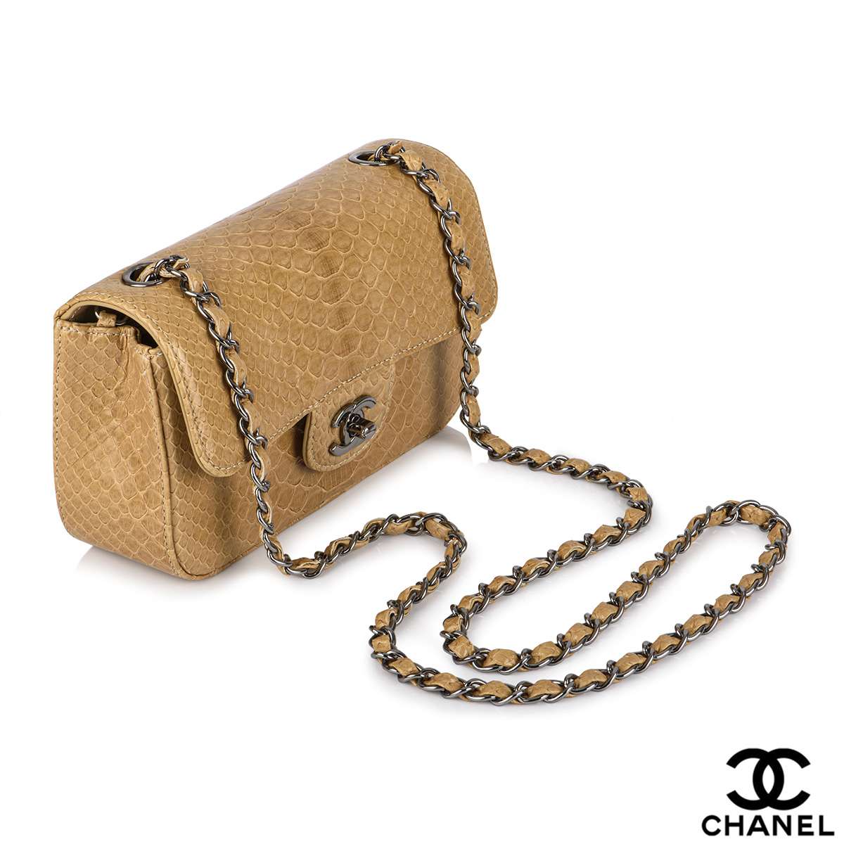 Chanel Dark Beige Exotic Python Mini Classic Flap Bag